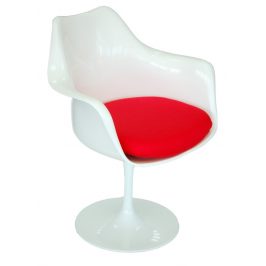 Culty Bílé designové křeslo Tulip s červeným sedákem