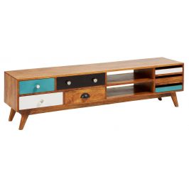 Mangový TV stolek LaForma Collin 160 x 35 cm s barevnými zásuvkami