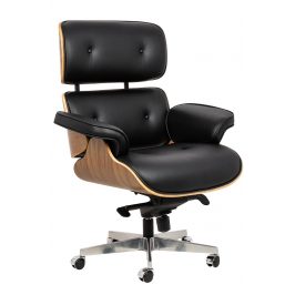 Culty Gold Černé kožené ořechové křeslo Lounge chair na kolečkách