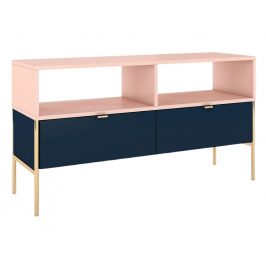 Modro růžový TV stolek Skandica Polka se zlatou podnoží 120 x 37 cm
