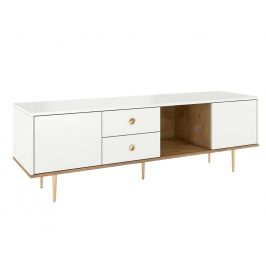 Bílý TV stolek Skandica Harmoni se zlatou podnoží 160 x 45 cm