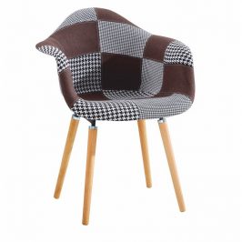 Jídelní designové křeslo hnědá černá bílá patchwork látka buk TK3155
