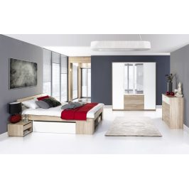 Ložnicová sestava dub sonoma, bílá KN133 (postel 160, komoda 4S, skříň)