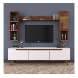 Set bílé TV komody, 2 nástěnných polic a skříňky Wren