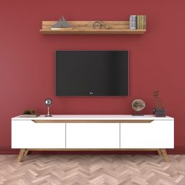 Set bílého TV stolku a nástěnné police Rani