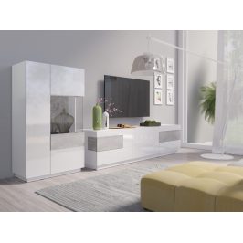 SILKE TYP 15 obývací stěna 2, bílá/bílý lesk/beton colorado