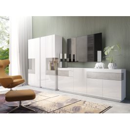 SILKE TYP 14 obývací stěna 1, bílá/bílý lesk/beton colorado