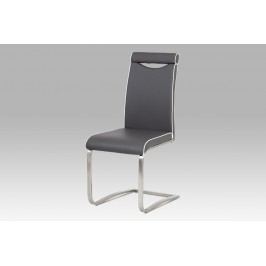 Autronic Jídelní židle HC-998 GREY, koženka šedá/broušený nerez