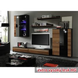 Obývací stěna CANES NEW švestka / černá extra vysoký lesk HG Tempo Kondela