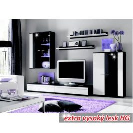 Obývací stěna CANES NEW bílá / černá extra vysoký lesk Tempo Kondela