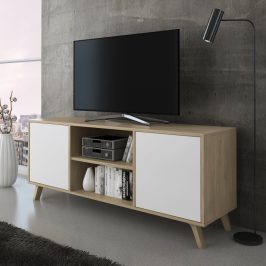 RTV stolek LAND 140 dub pucciny / bílá Tempo Kondela