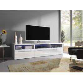 Moderní TV stolek Rabia 150, bílá/bílý lesk + LED