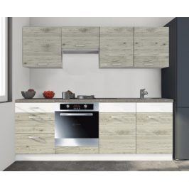 Santis - Kuchyňský blok 240cm (figaro/bílá,PD travertin tmavý)
